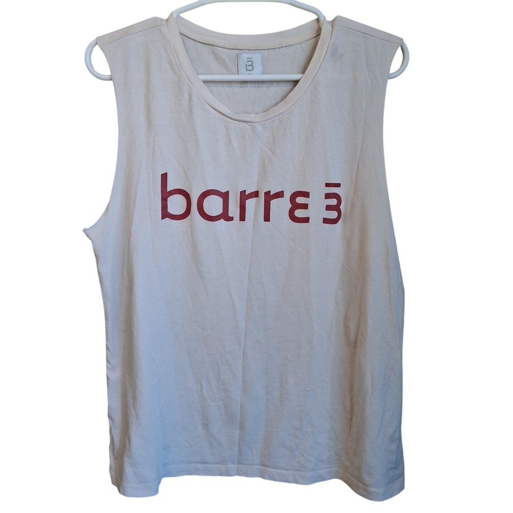 Barre 3 Sleeveless T-Shirt Cream Maroon  Logo Women's Size XL Athletic Gym GUC
